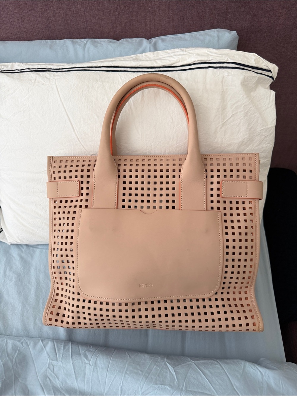 Neutral Pink Perforated Tote Laptop Bag with Front Pocket